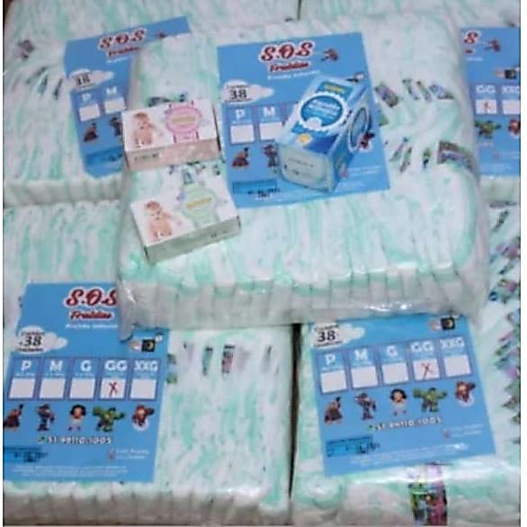 5 Pacotões Fraldas Infantil P (200 un)/M (200 un)/G (200 un)/GG 190 un)/XXG (180 un )  + Algodão em Rolo 25g + 2 Sabonet
