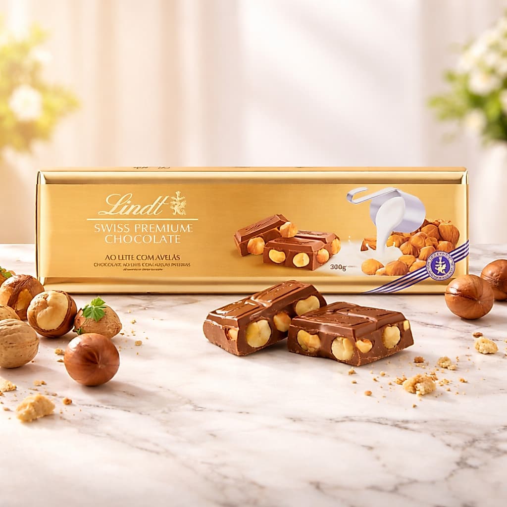 Chocolate Lindt Gold Ao Leite Avelãs 300g – Barra Premium Importada