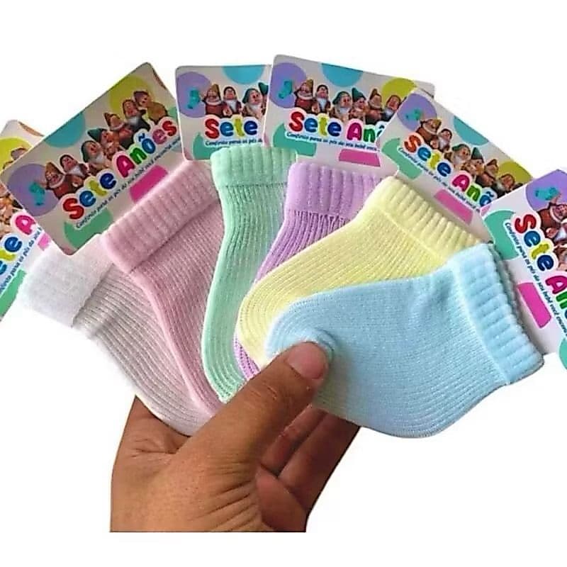 Kit 6 Pares Meias Bebê RN Recem Nascido Essencial p/ Enxoval e Saída Maternidade 0-9 meses
