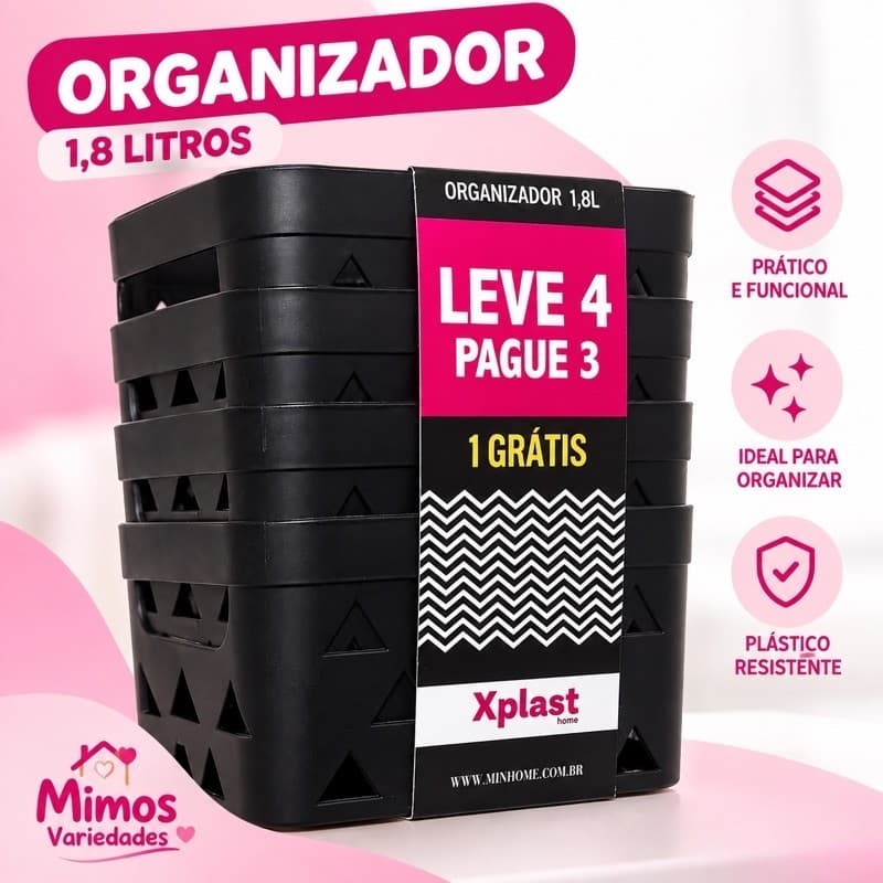 KIT 4 ORGANIZADORES MULTIUSO  CESTINHA 1,8 L CADA COZINHA/QUARTO/SALA