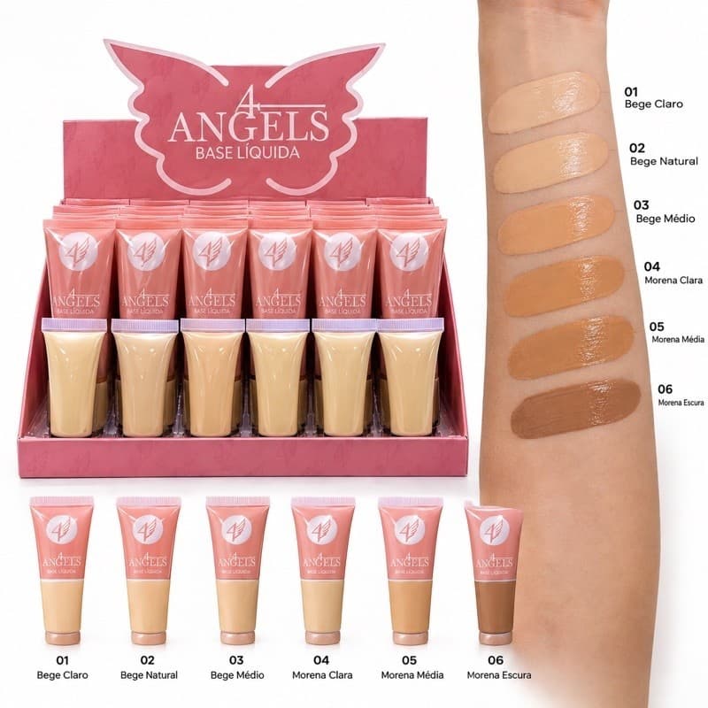 Base Líquida 4 Angels Alta Cobertura Efeito Matte Longa Duração Maquiagem Facial