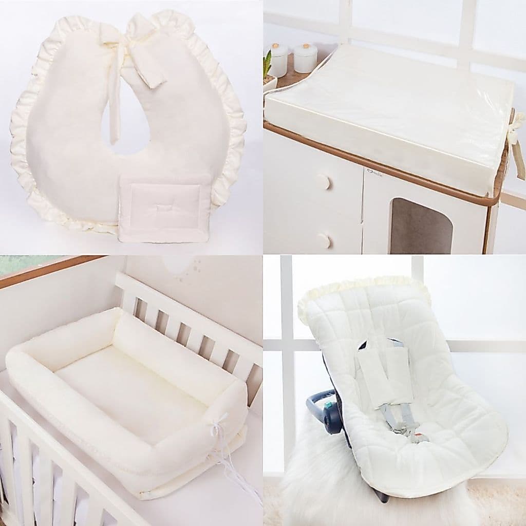 Kit ninho redutor de berço + almofada amamentação + trocador de comoda + capa bebe conforto para enxoval bebe menino e menina 4 peças