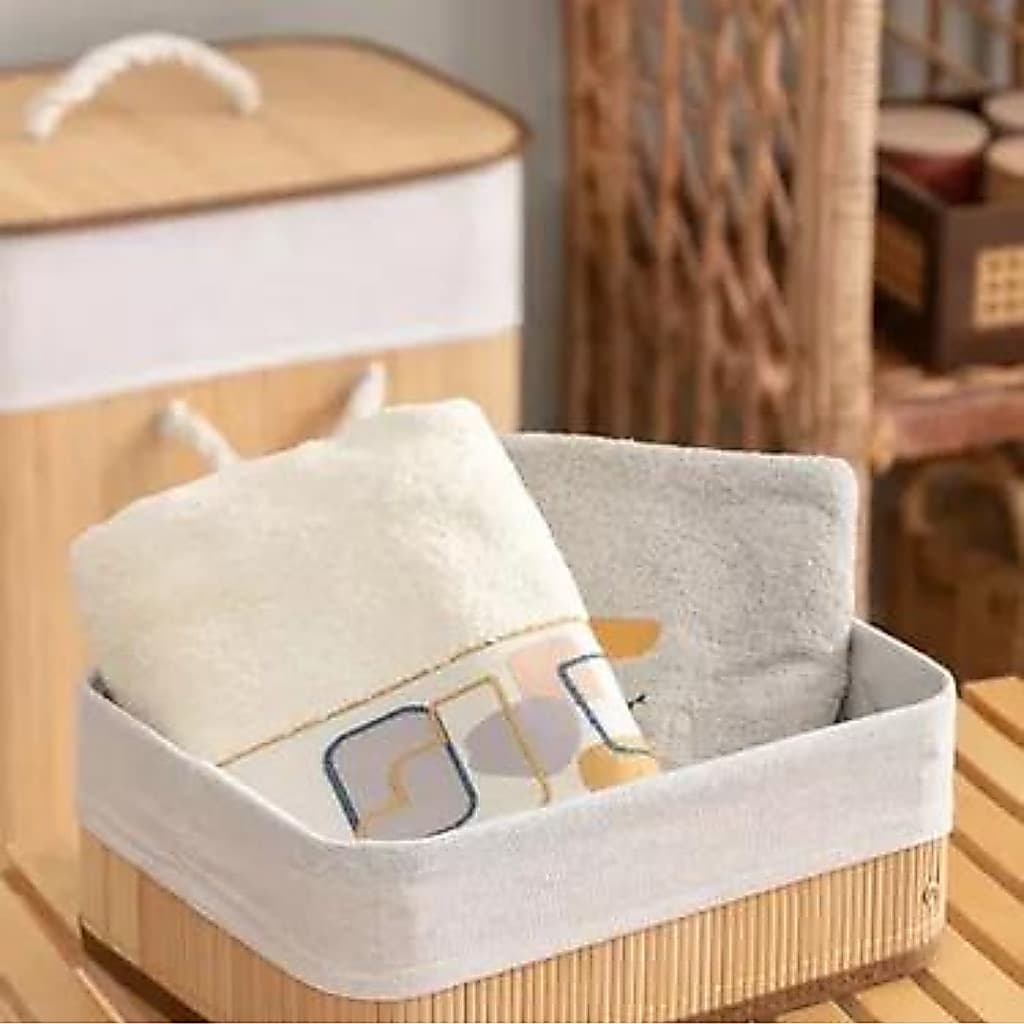Kit 3 Cestos Organizadores de Bambu Natural Multiuso com Forro Para Banheiro Quarto Cozinha Closet