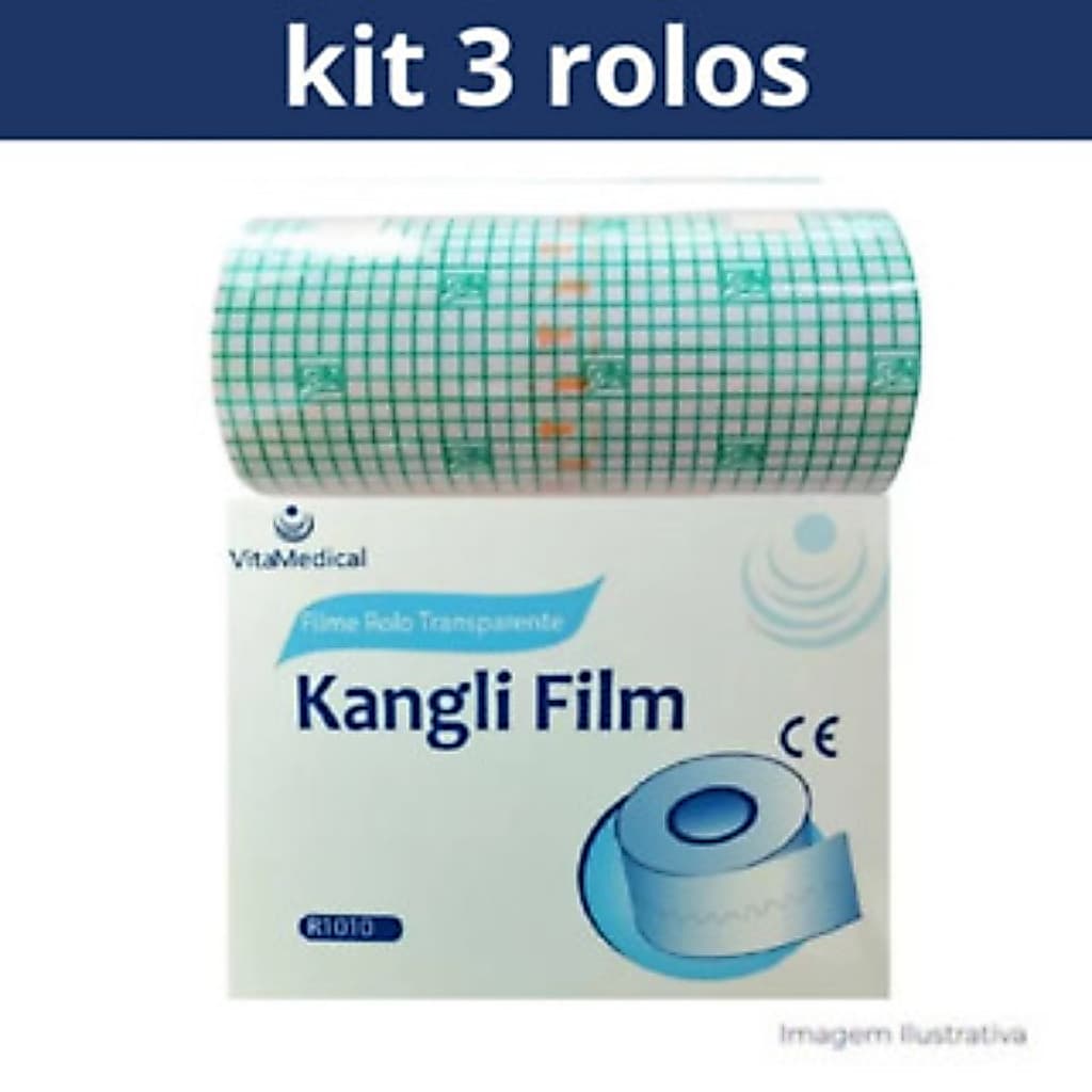 Kit 3 Rolos Curativo Impermeável Rolo Filme Transparente Fixação Kangli Film - VitaMedical 10CmX3M