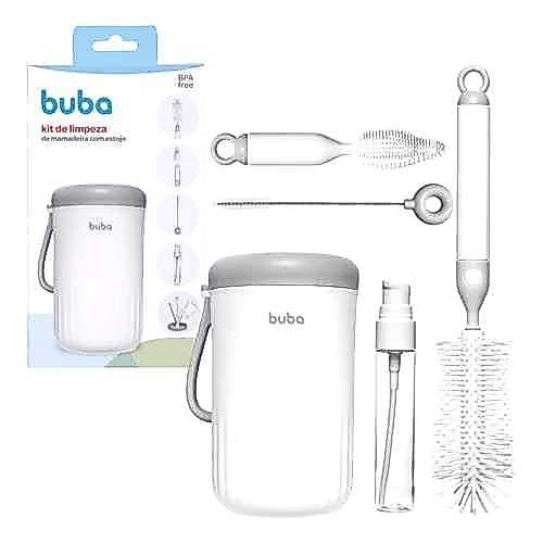 Kit Portátil Limpeza Mamadeira com Estojo Bebe 6 em 1 Escovas Escorredor Spray Viagem Buba
