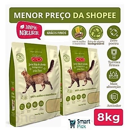OFERTA 8KG Areia Sanitária Higiênica Biodegradável Grãos finos de Milho e Mandioca para Gatos 100% Natural  KADI