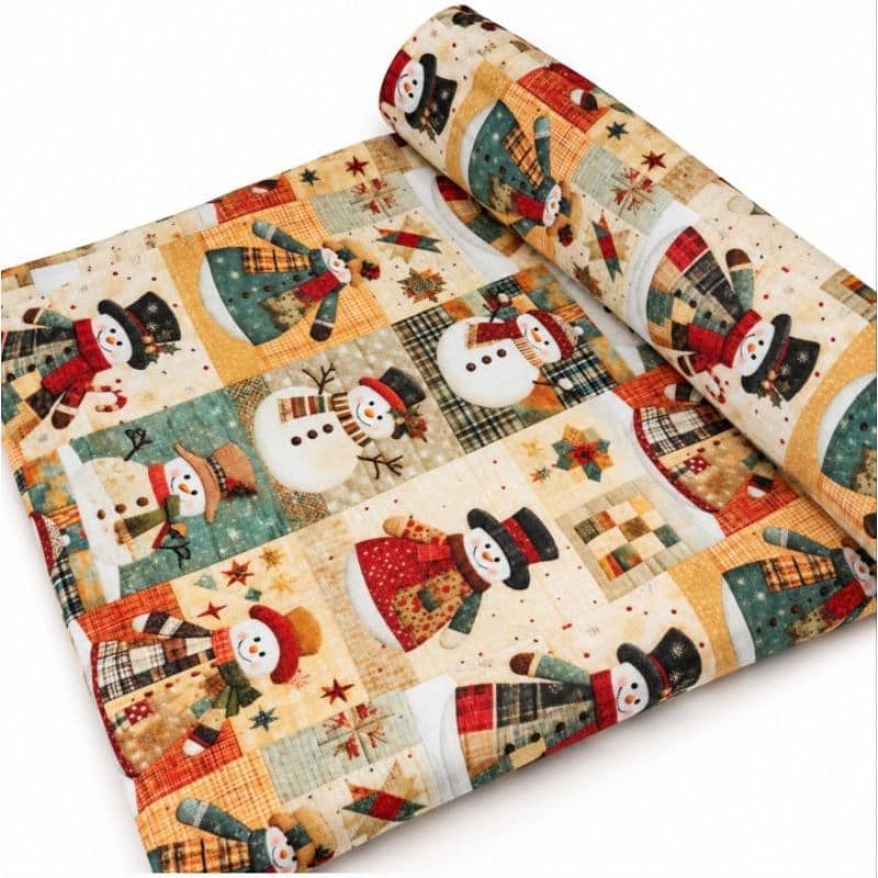 Tecido Tricoline Natal Boneco de Neve Patchwork 100% Algodão 50cm x 1,50m