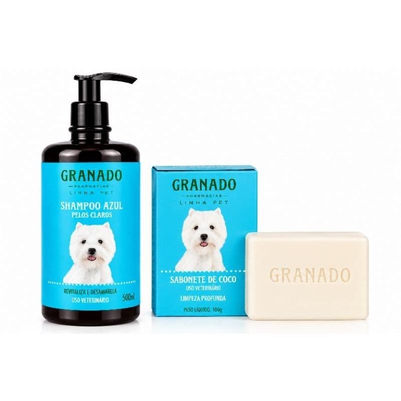 Shampoo e Sabonete para Pet GRANADO Linha Pet Shampoo Azul Pelos Claros 500ml