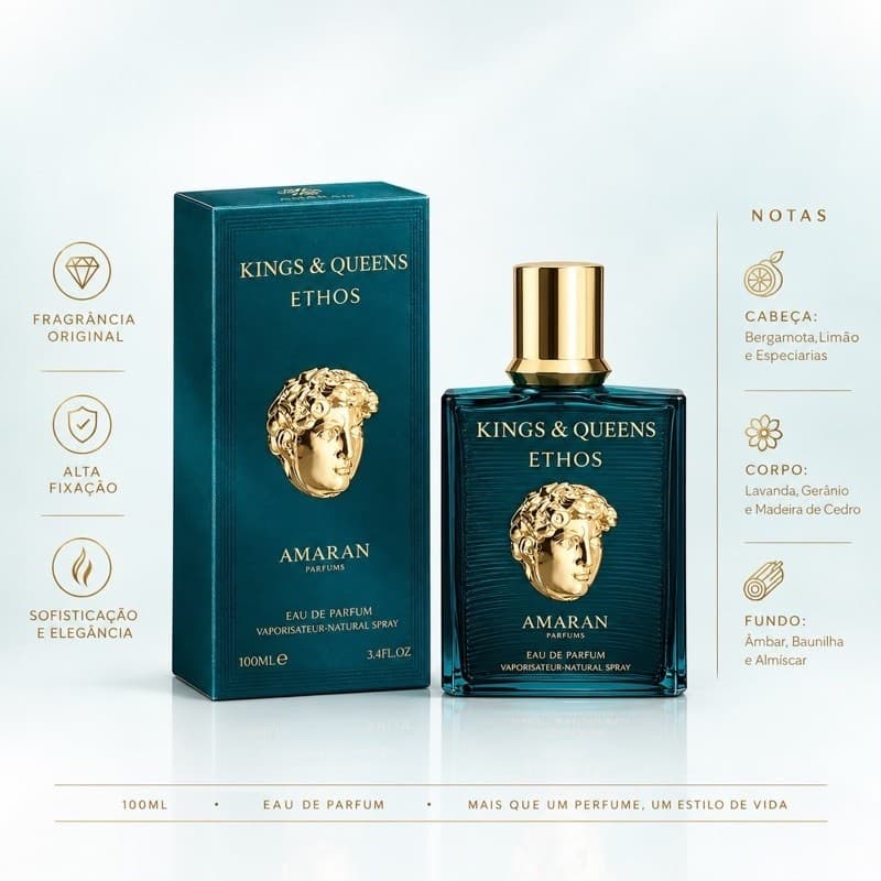 Perfume Amaran Kings & Queens Ethos Eau De Parfum 100ml Original - Perfume Árabe Masculino Importado