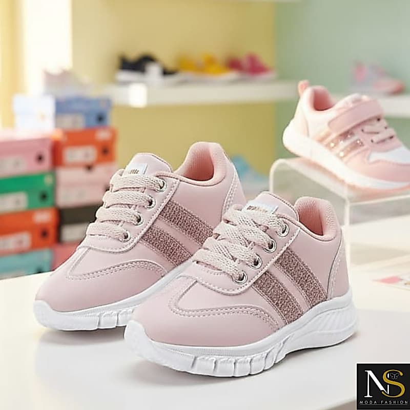 Tenis Infantil Menina Rosê/Gliter Casual Escolar Confortável Leve Antiderrapante Moda Kids Feminino