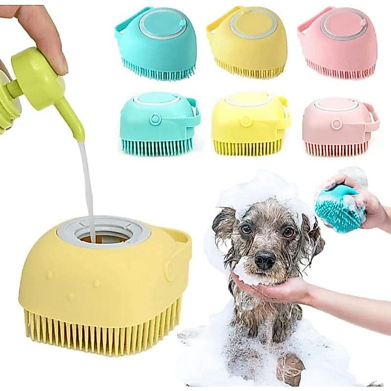 ESPONJA PORTA SHAMPOO DE BANHO PET 3 EM 1 E MASSAGEADORA E DISPENSER INTEGRADOS PARA CÃES E GATOS