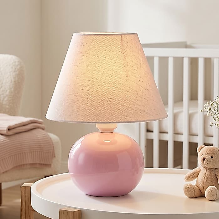 Abajur Luminária de Cerâmica Bolinha Com Cúpula Tecido Quarto Sala Escritório Cores Brilhantes