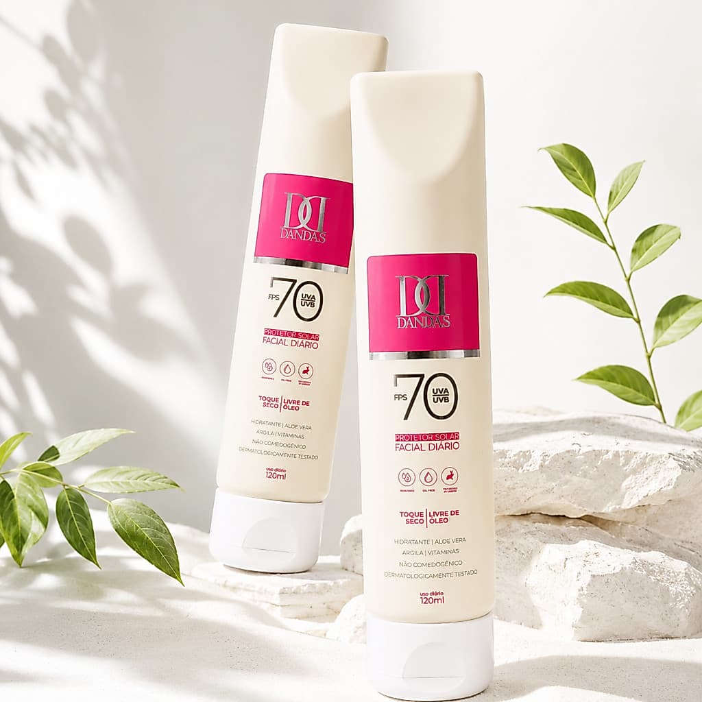Kit com 2 Protetores Solares Faciais Dandas FPS 70 – 120 ml cada