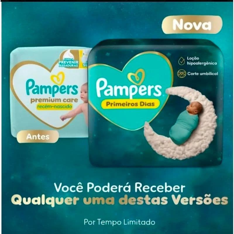 Fralda Pampers Premium Care Primeiros Dias Recém-Nascido RN Proteção e Conforto para Bebê