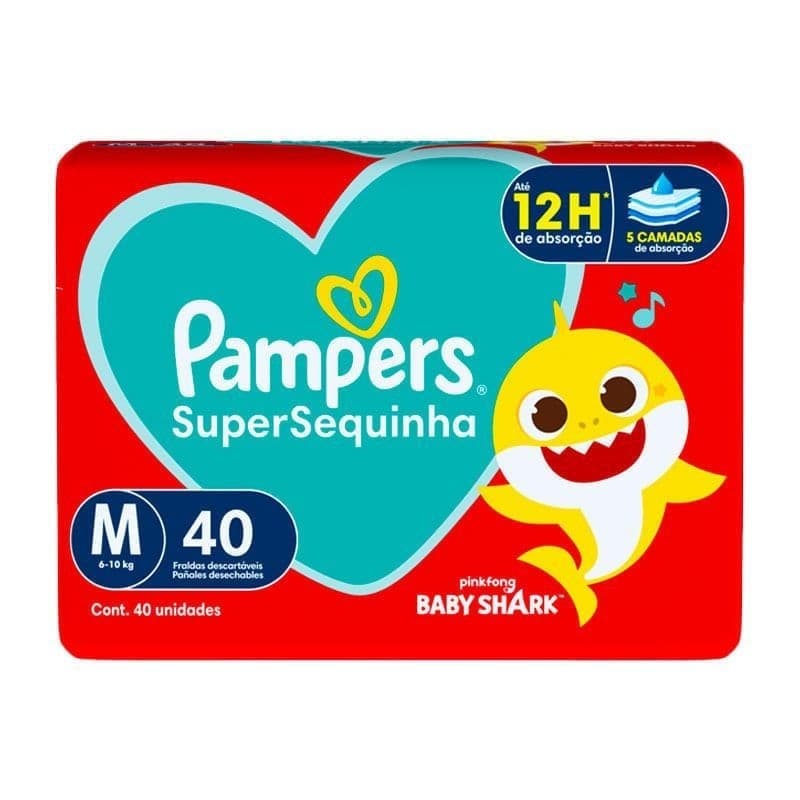 Fralda Descartável Pampers Supersequinha M 40 Unidades - Proteção de 12 horas e Absorção Reforçada - M, 40Pcs