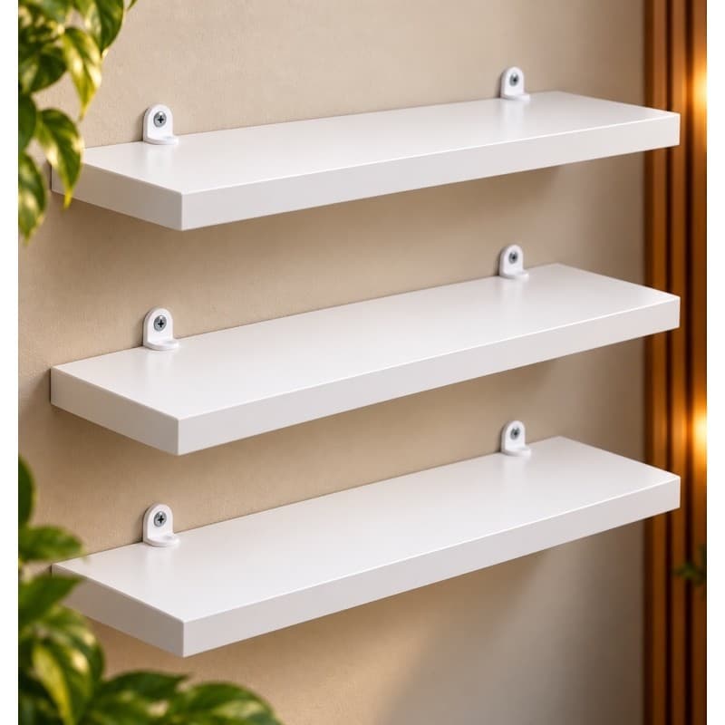Kit 3 Prateleiras MDF Brancas 30x10cm Suporte Cantoneira para Parede