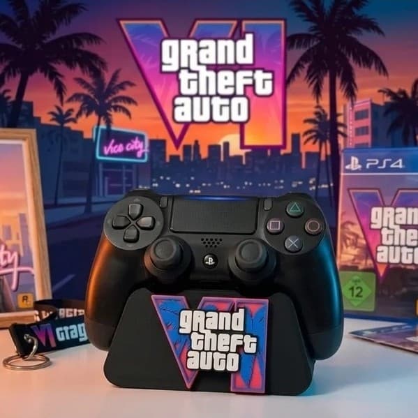 Controle de videogame estilo DualShock com suporte Grand Theft Auto VI para PS5