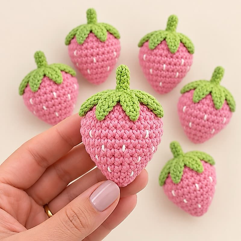 Mini Morangos Rosê Amigurumi Crochê - Kit