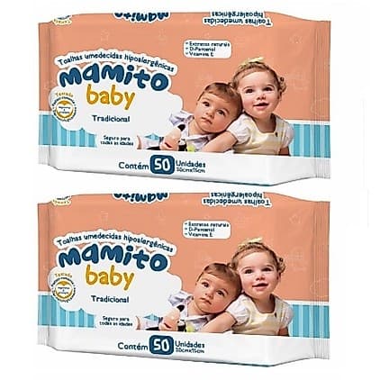 Kit com 2 - Lenços Umedecidos Mamito Baby Toalhas Umedecidas 50 Unidades Cada o legitimo