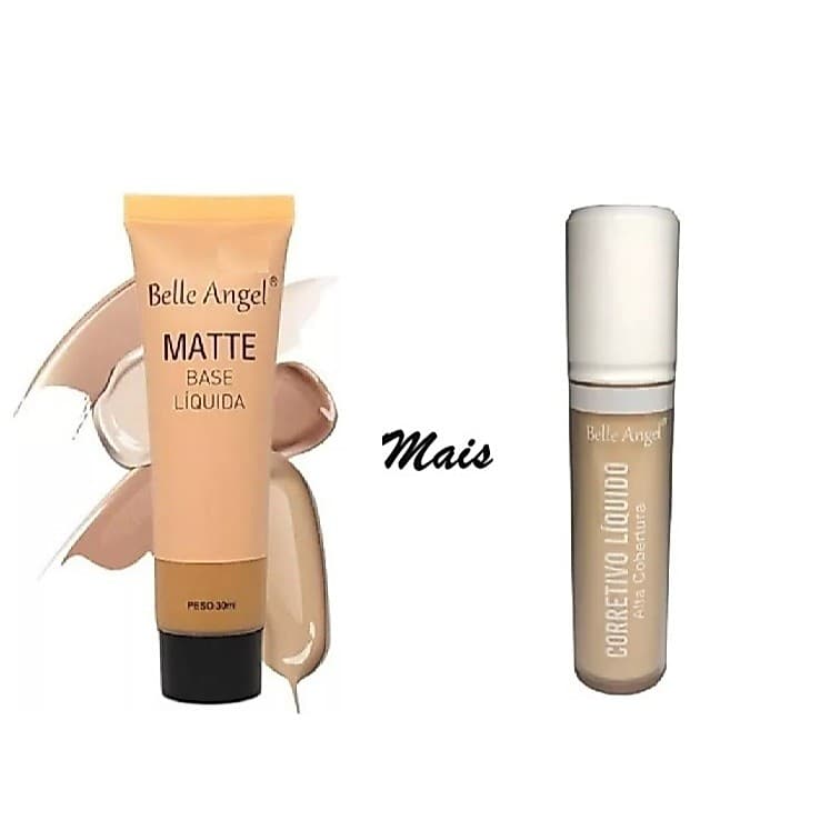 Kit Base Liquida Belle Angel Acabamento Matte Aveludado+Corretivo Liquido Alta Cobertura Belle Angel