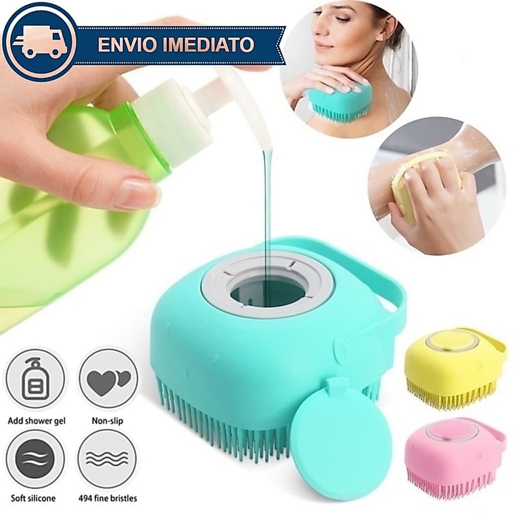 Esponja Para Banho de Silicone com Dispense Massageador Escova Shampoo Sabonete Liquido Infantil Pet Crianças