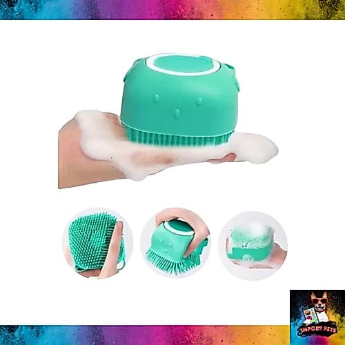 Escova Esponja Banho Pet Lava Pelo Cachorro Gato Dispenser Shampoo