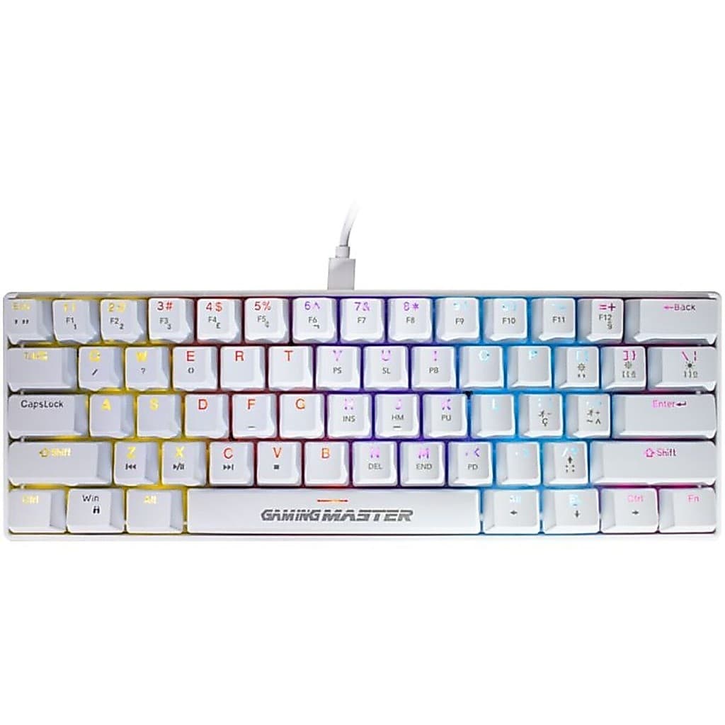 Teclado Gamer Mecânico K-mex KBW8 RGB Switch Azul 60% White