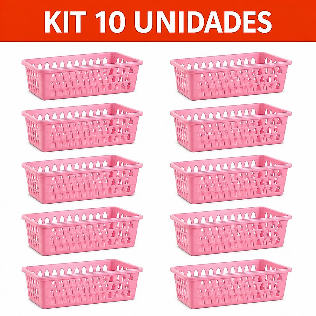 Kit Cesto Organizador Multiuso Plastico Retangular Para Banheiro Cozinha Gaveta E Armário
