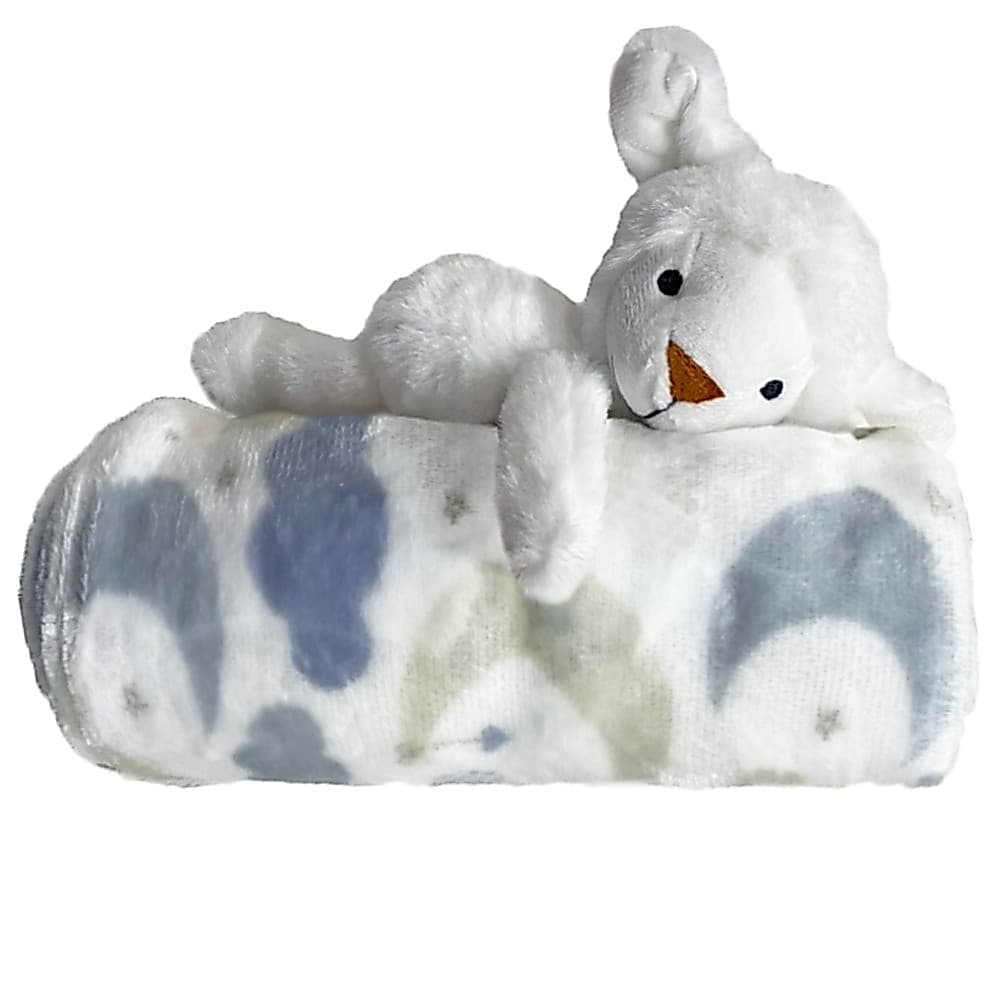 Kit Manta + Pelúcia Ovelha Laço Bebê 75x100cm Macia Leve Enxoval 0m+ Cobertor Presente Chá