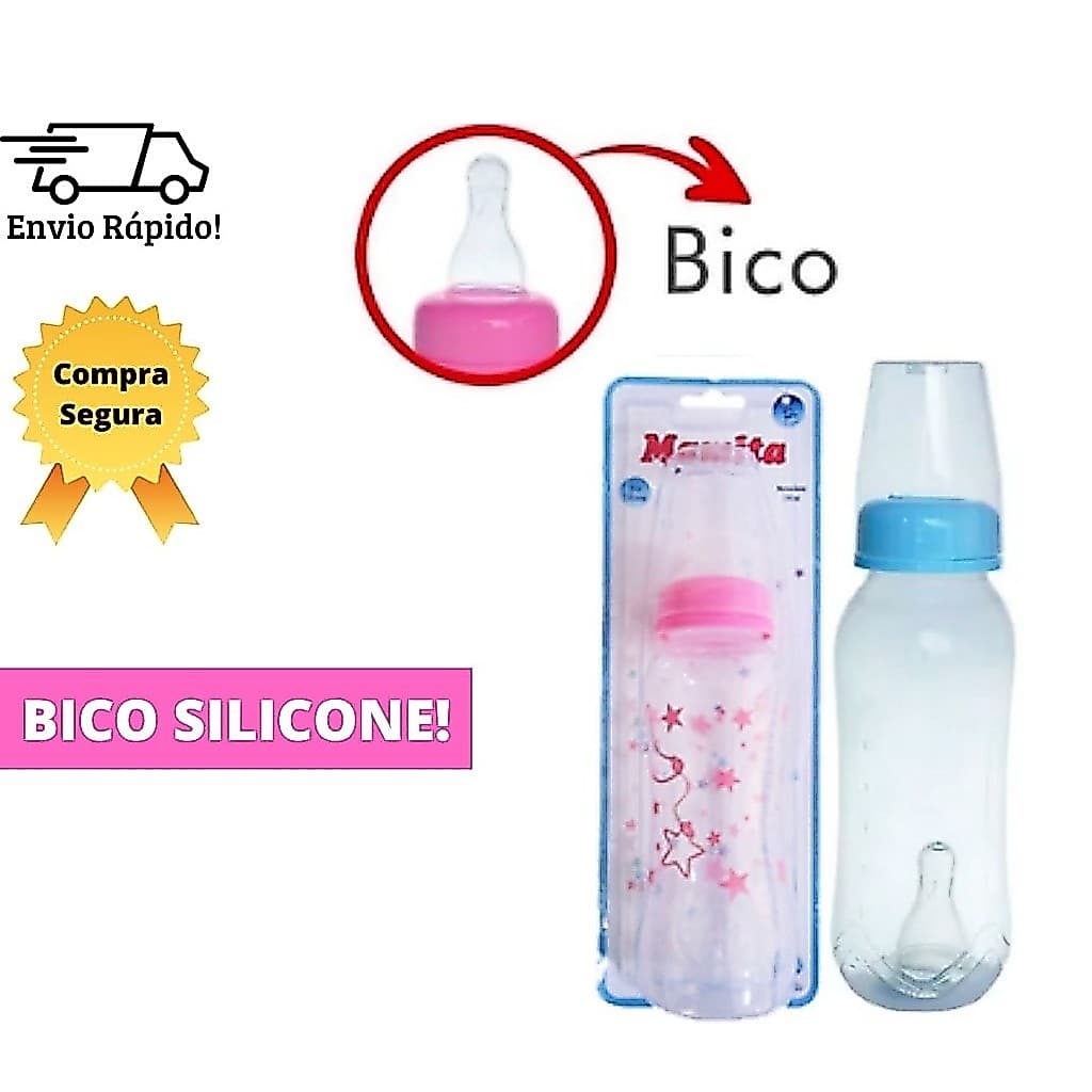 Mamadeira com Bico de Silicone Mamita Decorada Bebê Nenem Bebe Neném Menino Menina