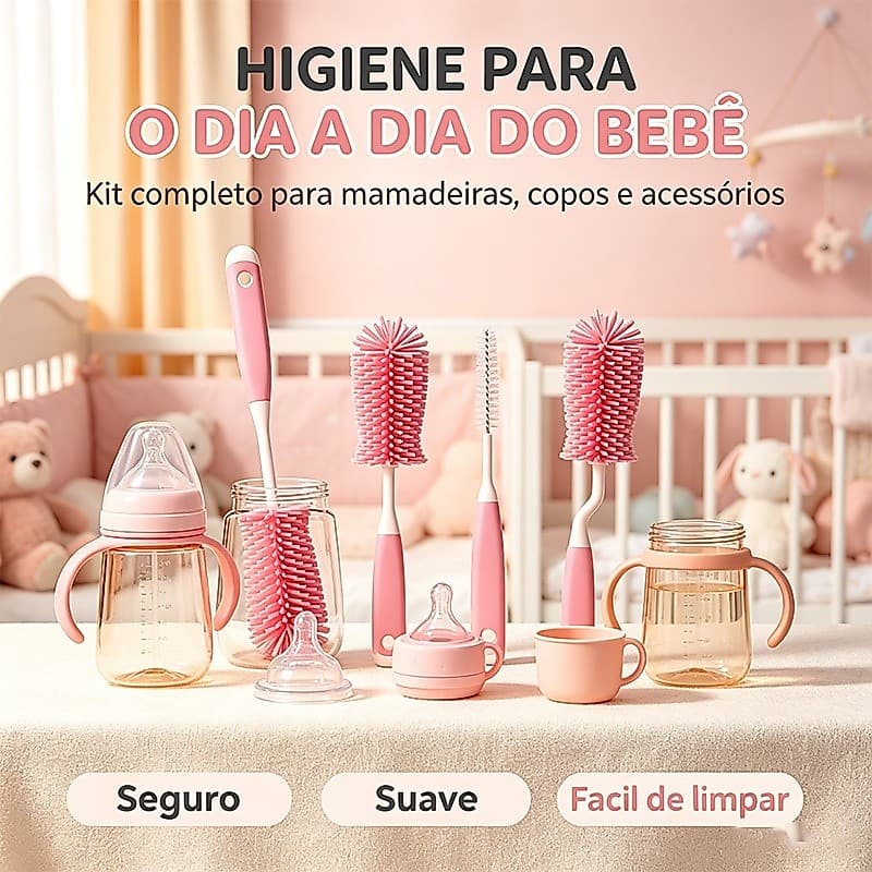 Kit 4 Peças Limpeza Mamadeira, Escova Silicone 360° Pequena E Segura, Saúde Do Bebê