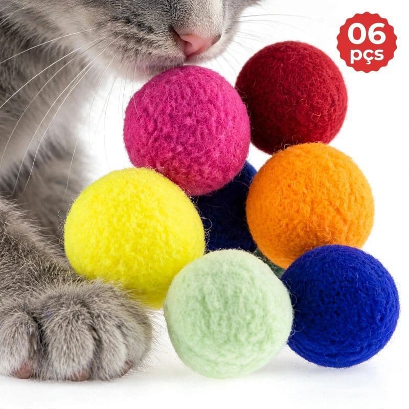 06 bolinhas para Gato pom pom de lã macia divertida para Gatos brinquedo pet