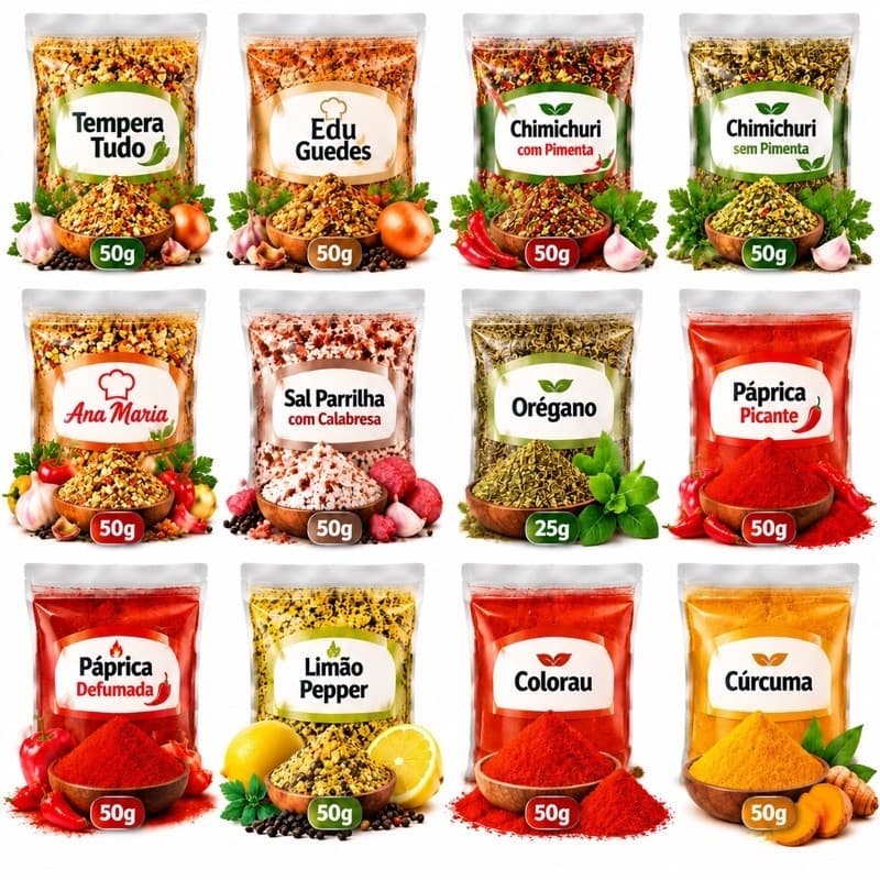Kit Temperos Premium 12 Unidades 575g ou Kit Churrasco 6 Temperos 300g | Condimentos para Carnes, Churrasco e Cozinha