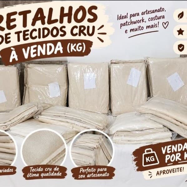 3Kg por R$34,99 Retalhos de Tecido CRU, Ideal para confecção de Artesanatos, patchwork e Tapetes