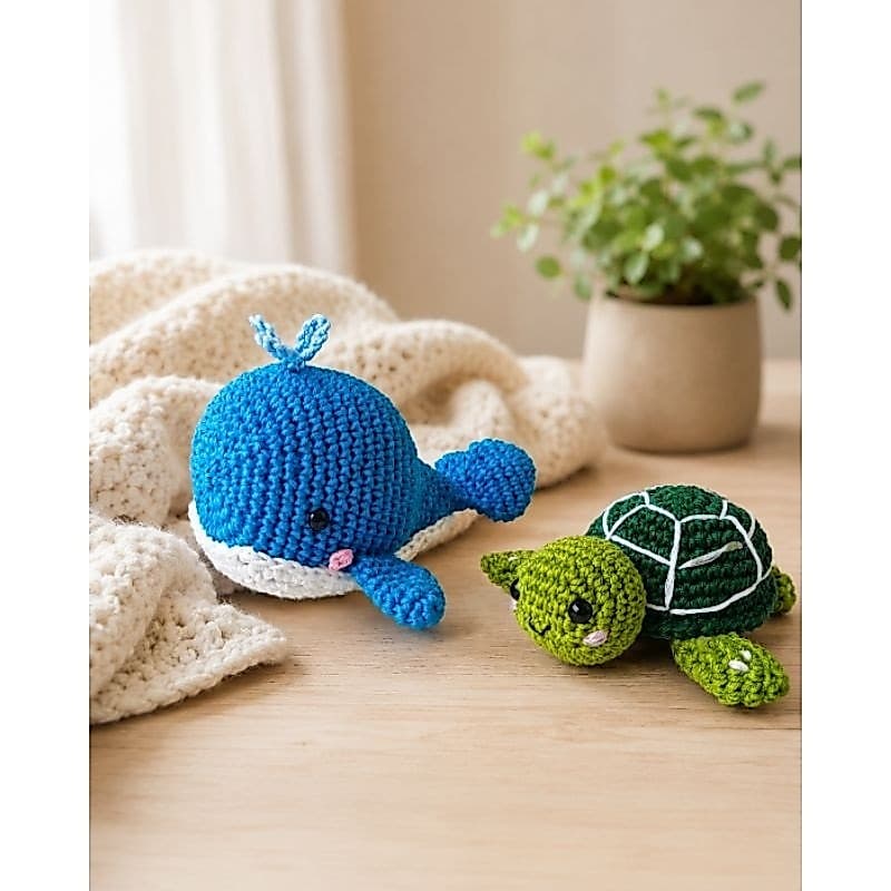 Kit Amigurumi Fundo do Mar – Baleia e Tartaruga de Crochê (2 Peças)