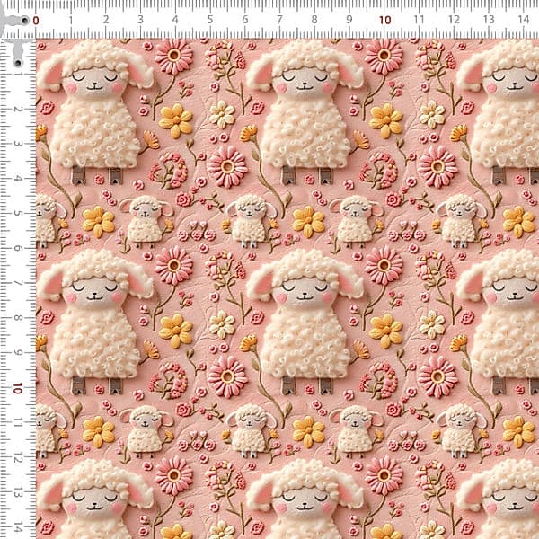 Tecido Tricoline Digital 3d Ovelhas E Florais 100% Algodão Costura Criativa Quilting Cozinha Chic