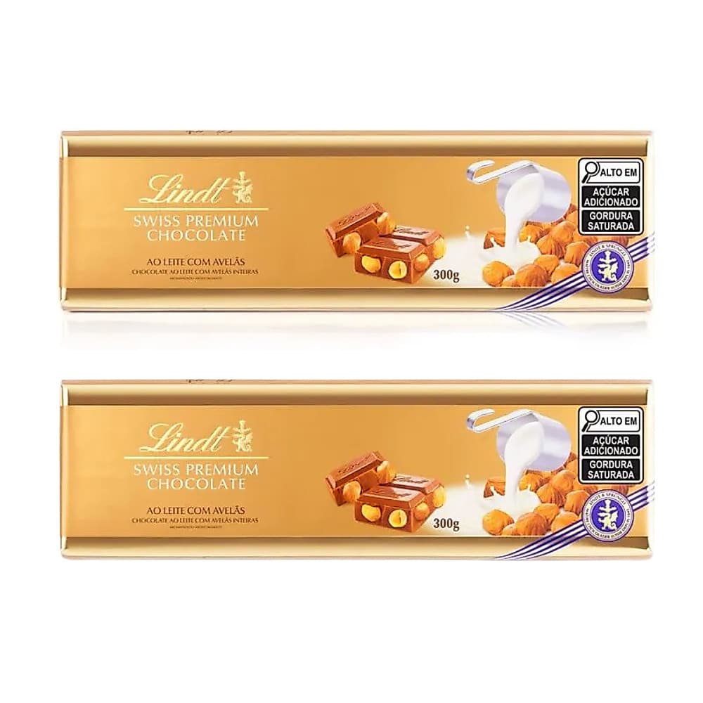 Kit 2 Barras Lindt Gold 300g Importado – Chocolate Ao Leite Suiço com Avelãs Premium