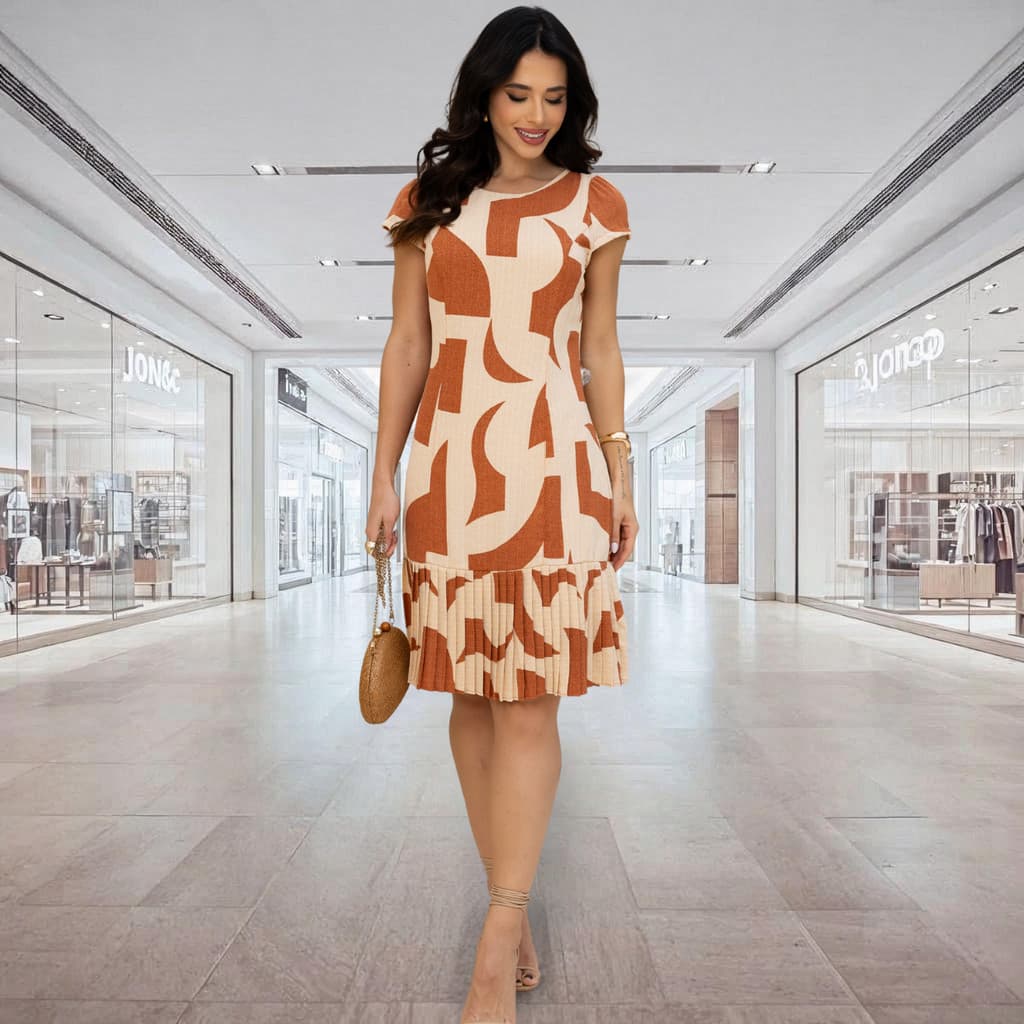 VESTIDO MIDI PLISADO - Elegante Vestido Feminino casual Estampado