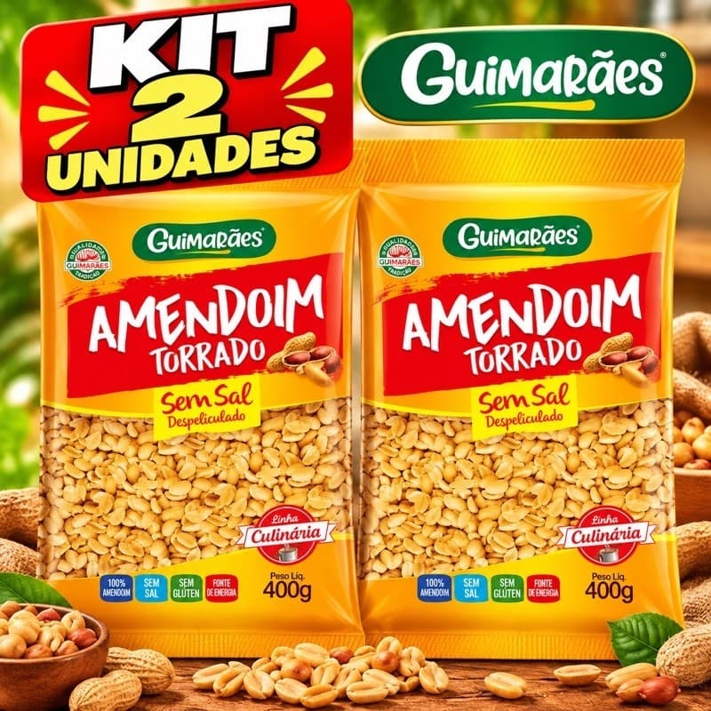 Amendoim Torrado Inteiro Sem Sal Guimarães 400g Natural para Lanches, Receitas, Aperitivos e Alimentação Saudável
