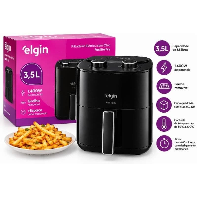 Fritadeira Elétrica Air Fryer Elgin Facilita Fry 3,5L 1400W 220V Sem Óleo AIR FRYER ELGIN FACILITA FRY 3,5 L