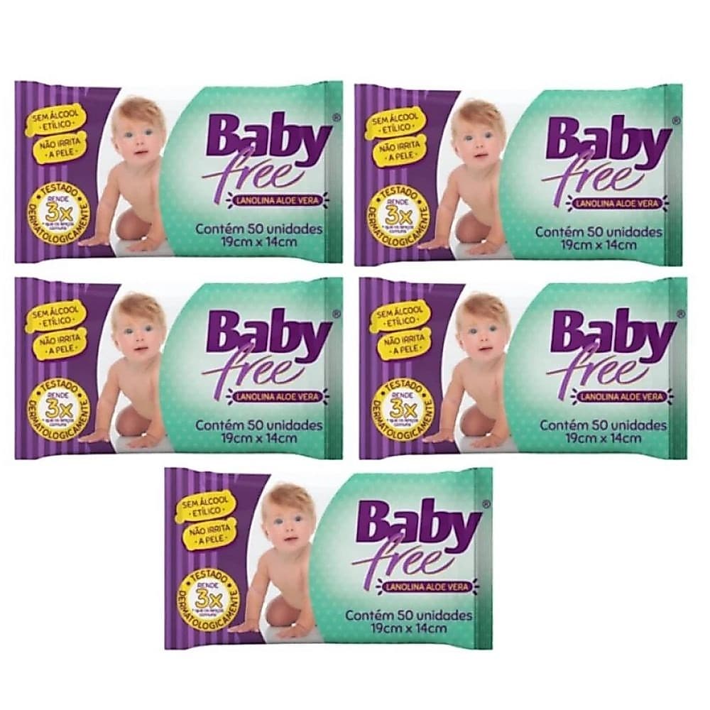 Kit C/5 Lenços Umedecidos Baby Free Toalha Umedecida - Original Qlb