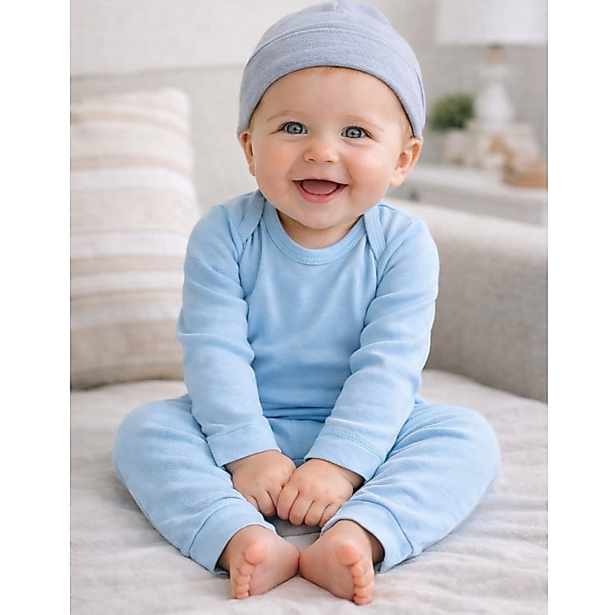 Conjunto Canelado Bebê Body e Calça Infantil Azul Bebê Confortável Menino Menina