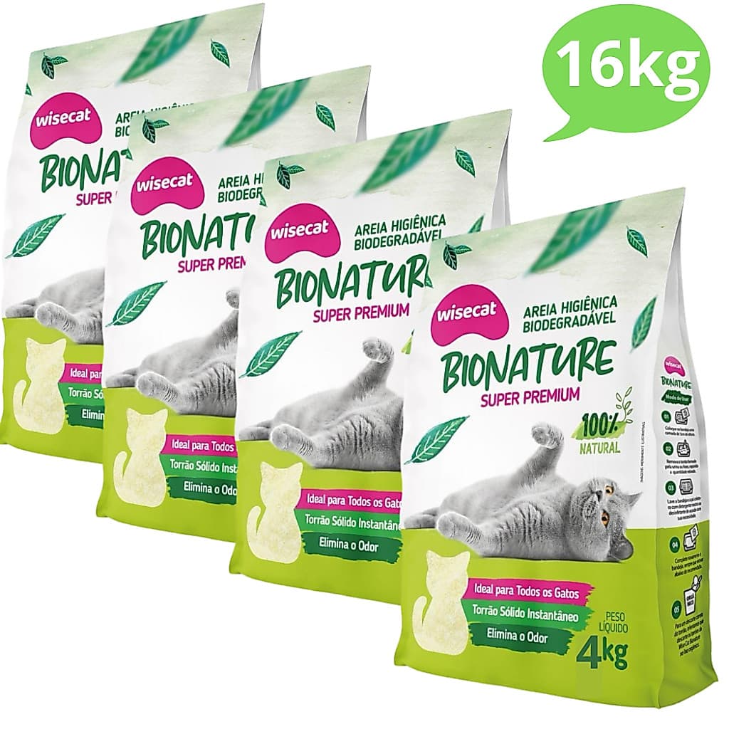 Kit 4 Areia Sanitária De Mandioca Granulado Para Gatos Biodegradável Wisecat 4kg