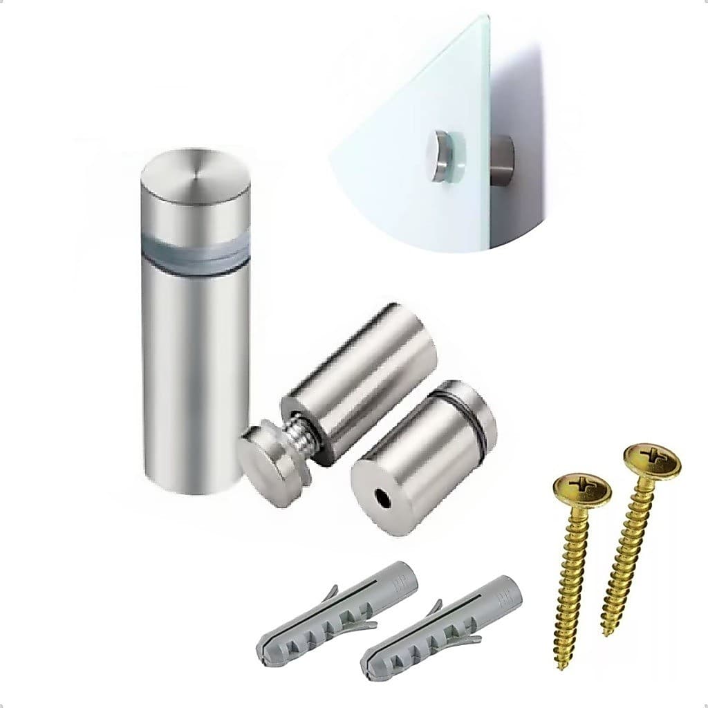 Prolongador Aço Inox 12x20mm Escovado Kit Completo Com Parafusos e Buchas Para Vidro e Acrílico