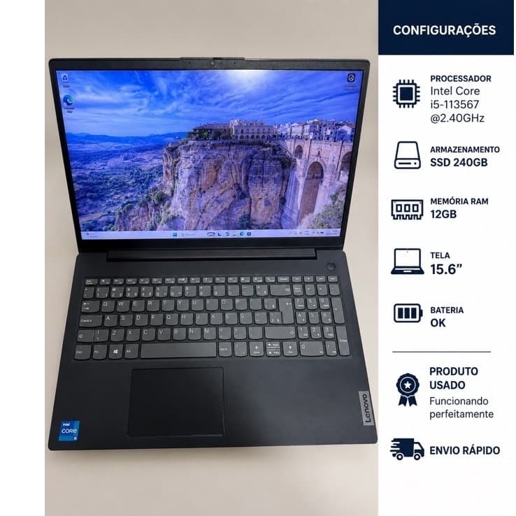 Notebook Lenovo V15 G2/ Intel core I5 11º geração/ ssd 240gb/ 12gb ram