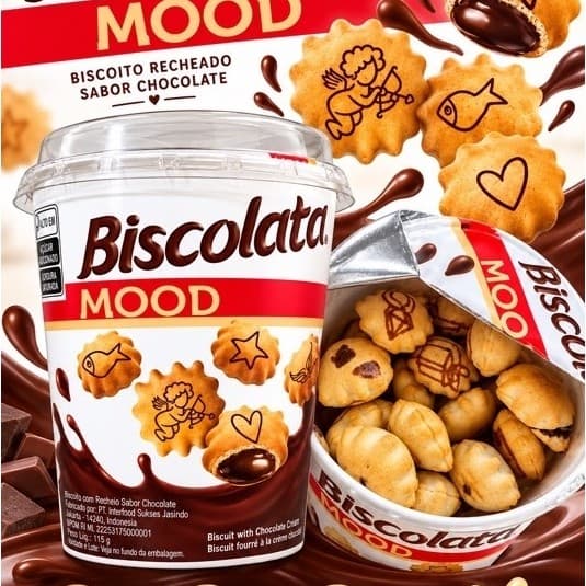 Biscolata Mood 115g – Biscoito Crocante Recheado com Chocolate Importado