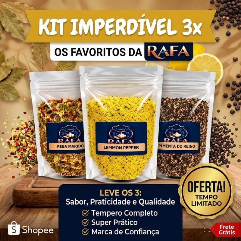 kit 3 temperos naturais 270g - pimenta do reino, Lemmon Pepper e Pega Marido
