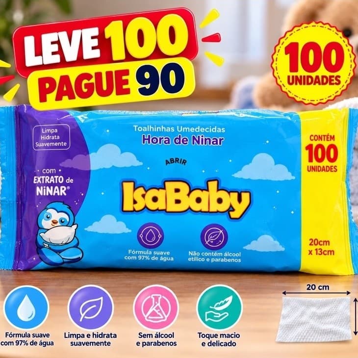 Lenço Umedecido IsaBaby Hora de Ninar 100 Unidades 20x13cm – Bebê, Limpeza e Hidratação