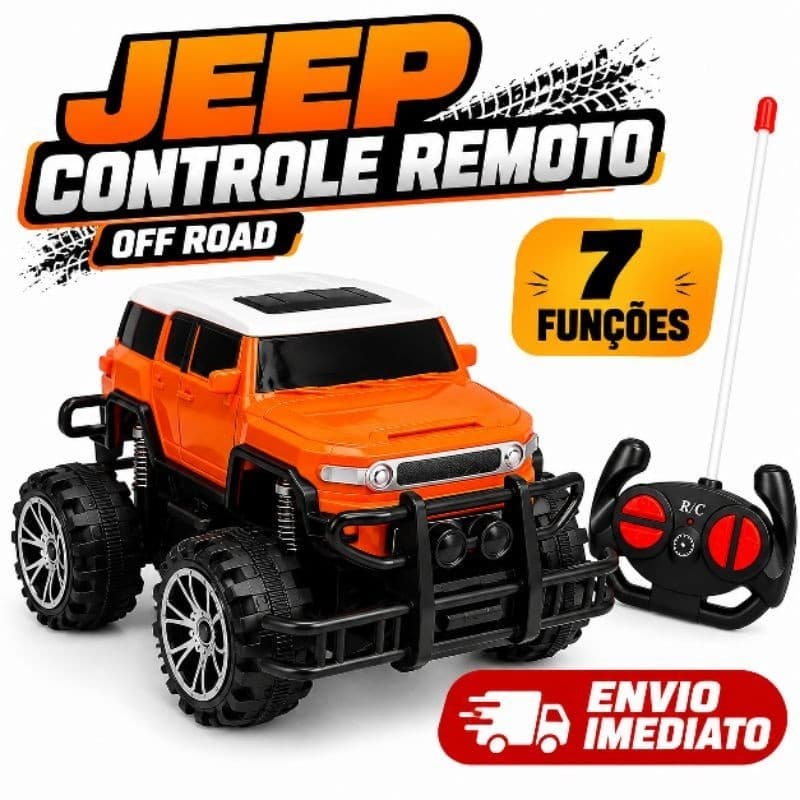 Carrinho JEEP Controle Remoto Off Road 7 Funções com Controle R/C Laranja