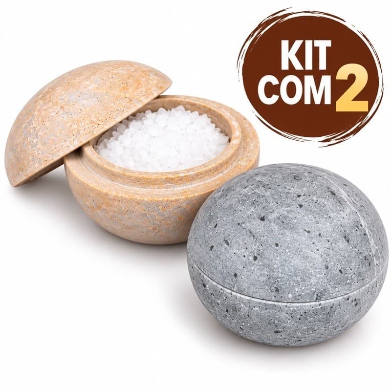 Kit 2 Saleiro de Pedra Sabão Porta Tempero Rústico 8 cm Porta Sal e condimentos